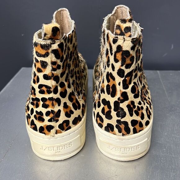 J Slides Hypo Platform High Top Sneaker Bootie Cheetah Leopard Print Calf Hair - Picture 5 of 9